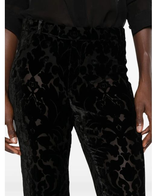 Gucci Black Gg Damask-Pattern Velvet Trousers