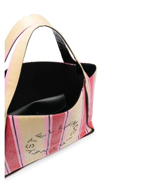 Stella McCartney Red Striped Logo-Print Tote Bag