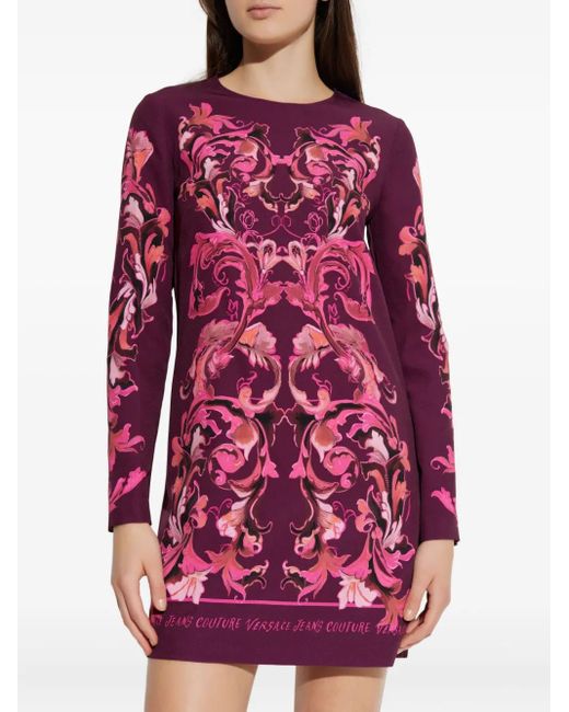Versace Jeans Couture Red Printed Long-Sleeve Mini Dress