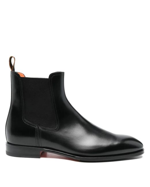 Santoni Black Leather Chelsea Boots for men