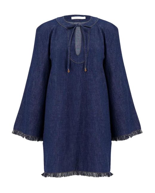 Abito Rhiannon Denim Con Orlo Sfrangiato di Zimmermann in Blue