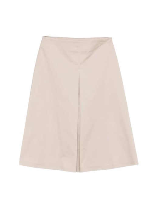 Alpha Studio Natural Pleated Midi A-Line Skirt