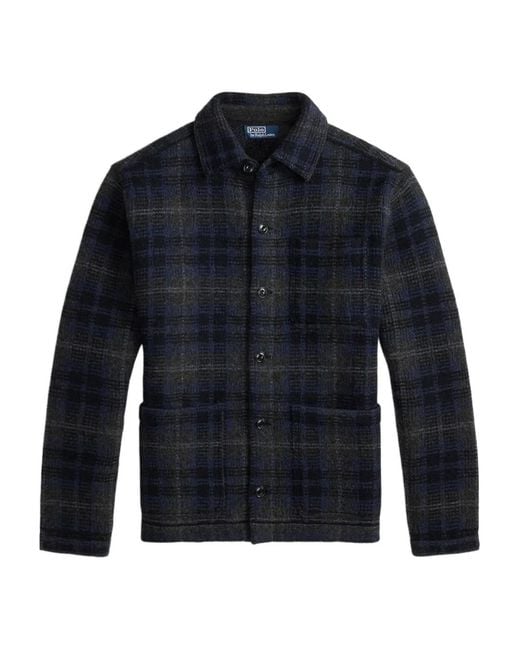 Polo Ralph Lauren Blue Plaid-Pattern Wool Cardigan for men