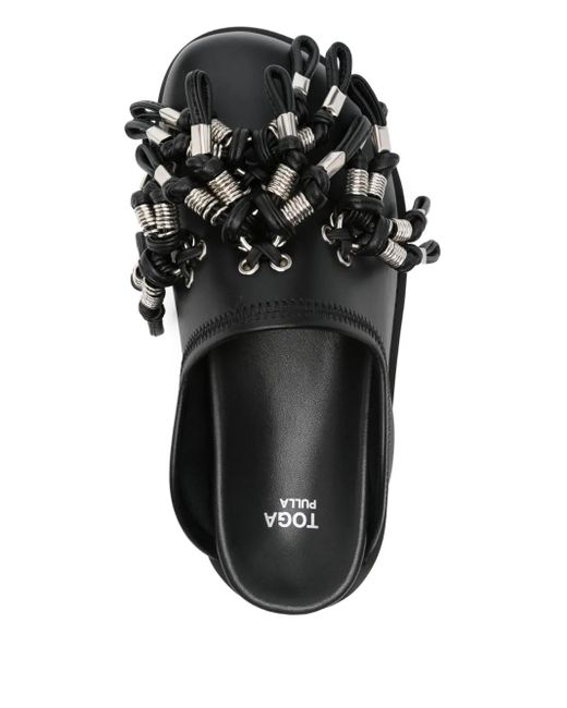 Toga Black Tassel-Embellished Leather Mules