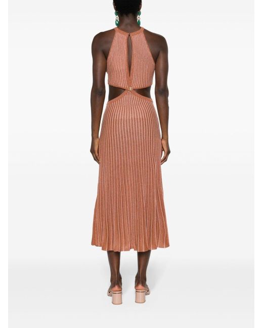 Twin Set Brown Ribbed-knit Lurex Midi Dress