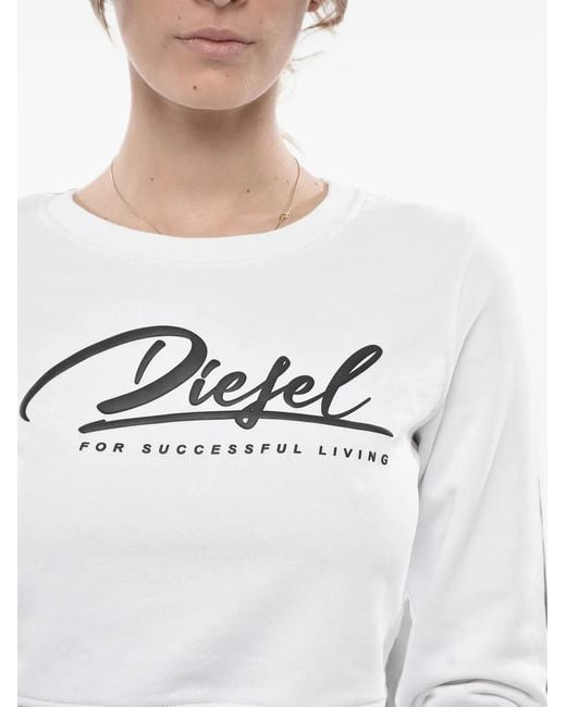 DIESEL White Logo-Print Cropped Sweatshirt