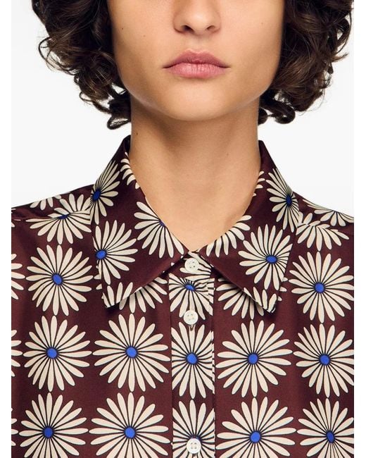 Sandro Red Floral Print Silk Shirt