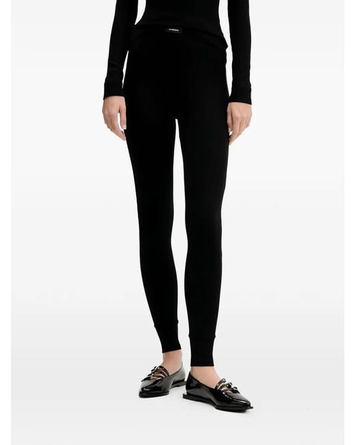 La Mania Black Logo-Detail Ribbed Leggings