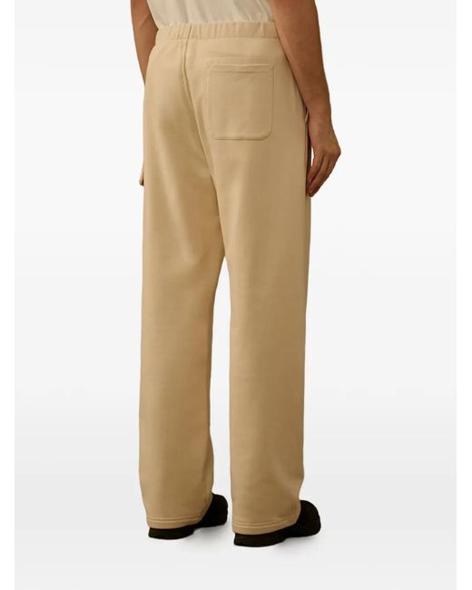 C P Company Natural Diagonal-Raised Fleece Cargo-Pocket Cotton Track Pants for men