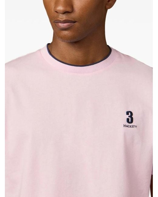 Hackett Pink Logo-Embroidered T-Shirt for men