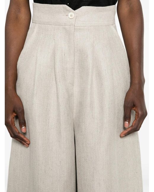 Dusan White Herringbone-Pattern Pleated Trousers