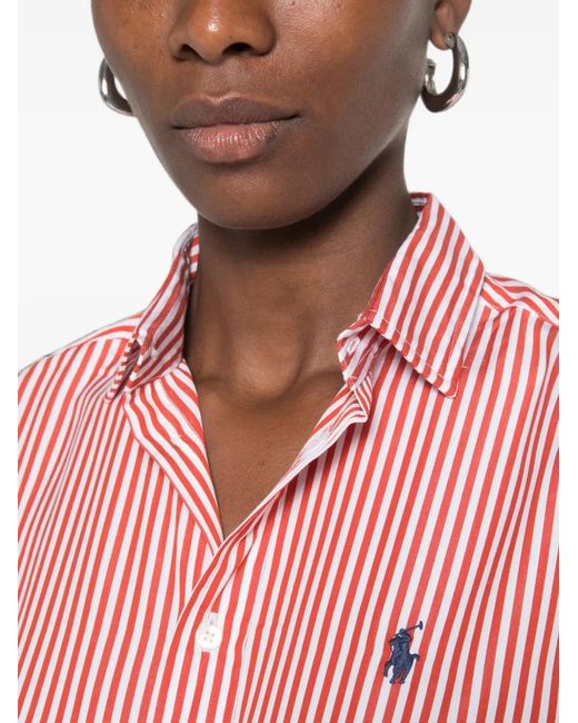 Polo Ralph Lauren Pink Vertical-Stripe Embroidered-Logo Shirt
