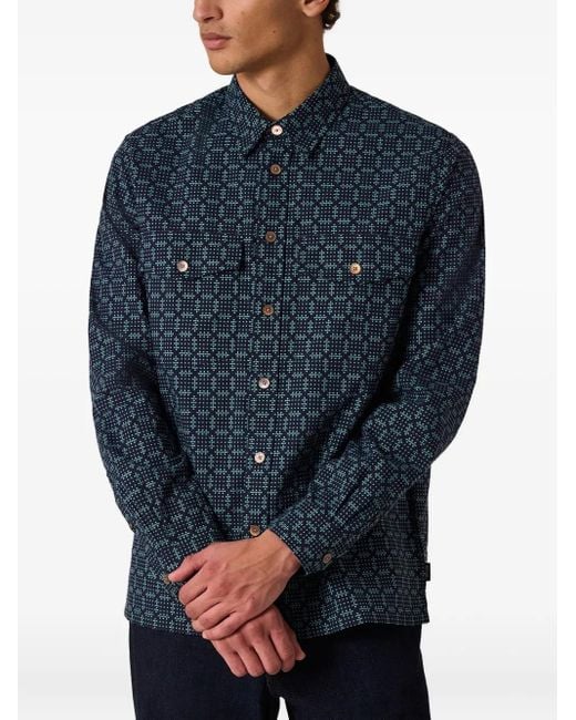 Paul Smith Blue Geometric-Print Pocket Shirt for men