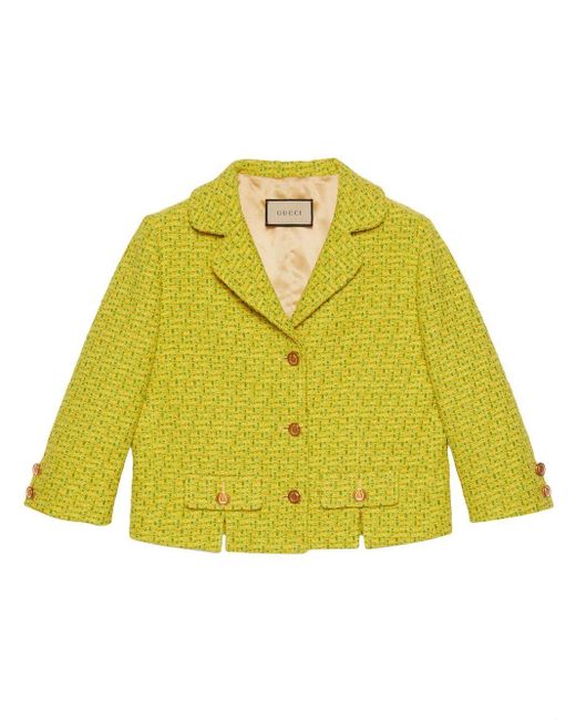 Yellow & Multicolor Wool Blend Tweed Jacket and Dress Set