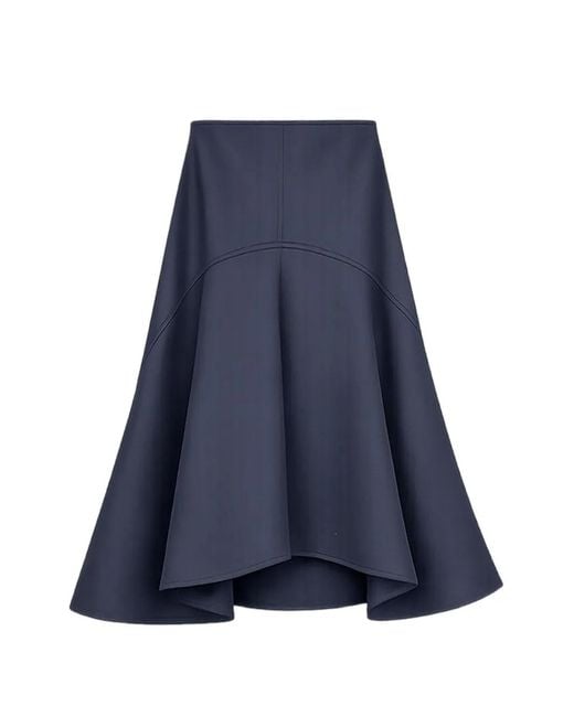 Plan C Blue Panelled Asymmetric Midi Skirt