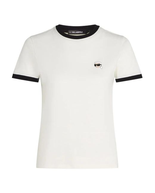 Karl Lagerfeld White Ikon Contrasting-Trim Petite T-Shirt