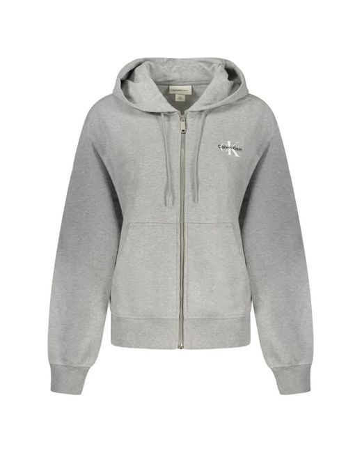 Calvin Klein Gray Hoodie Zippé À Logo Imprimé
