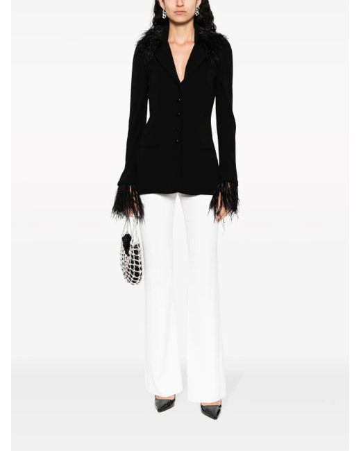 Alberta Ferretti Black Goose-Feather Trim Button-Up Jacket