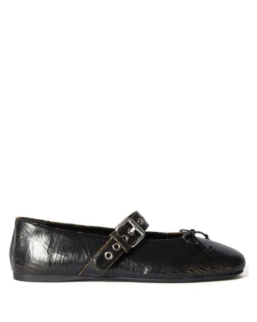 Miu Miu Black Leather Ballerina Shoes