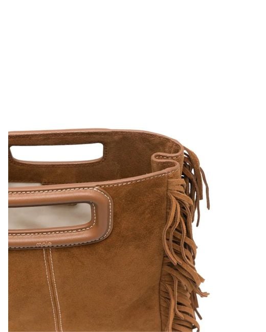 Maje Brown M Fringed Tote Bag