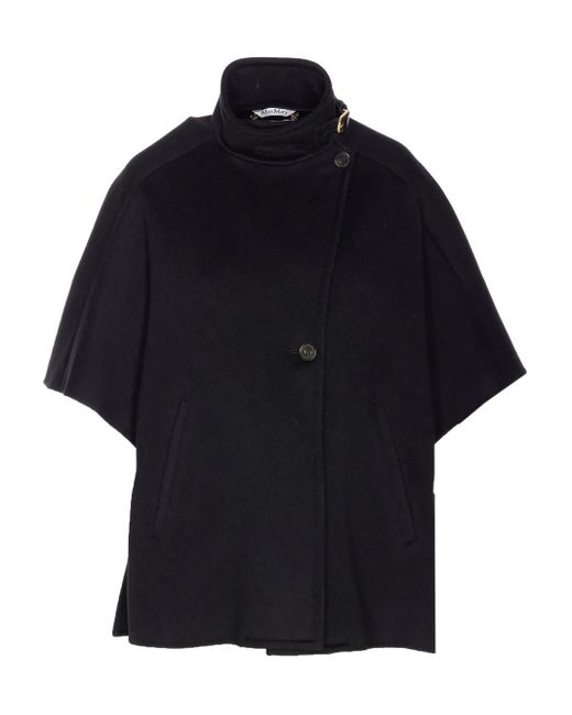 Max Mara Cape Met Knoopsluiting En Hoge Hals in het Blue