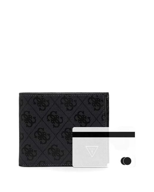 Guess Black Milano Logo-Print Bifold Wallet for men