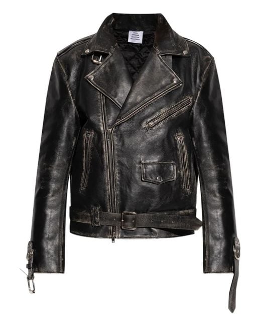 Vetements Black Veste Ceinturée En Cuir À Effet Usé