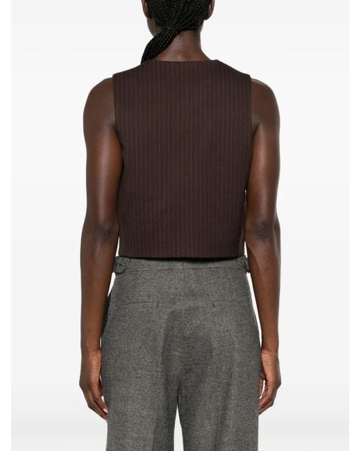 Sandro Brown Pinstripe-Pattern Cropped Top