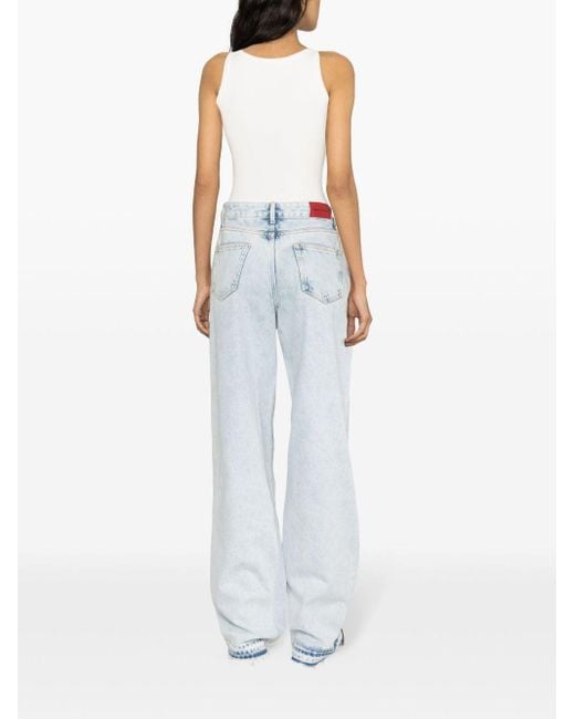 Alessandra Rich Blue Mid-rise Studded Wide-leg Jeans