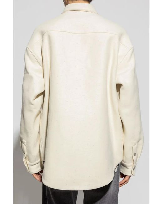 Palm Angels Natural Logo-Embroidered Buttoned Shirt Jacket for men