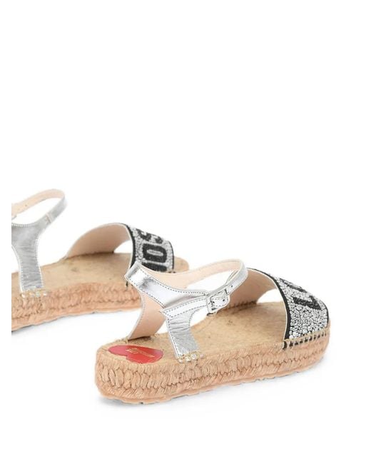 Moschino White Rhinestone Logo-Embellished Sandals