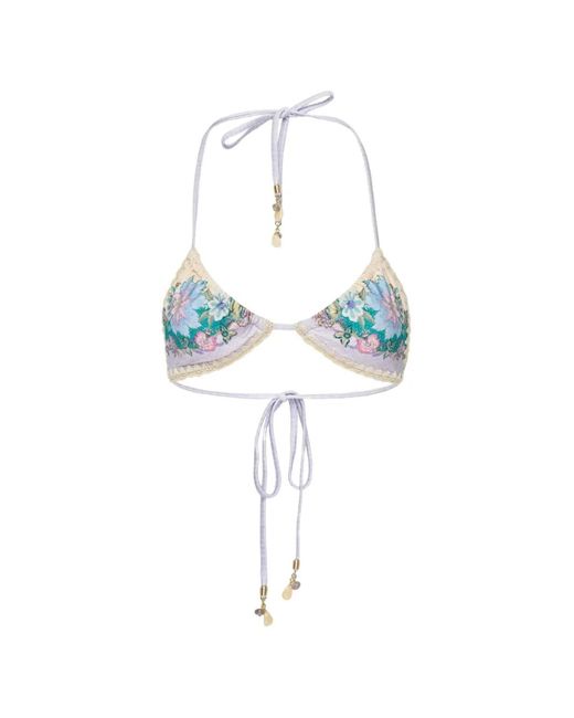 Zimmermann Blue Indra Crochet-Trim Floral-Print Bikini