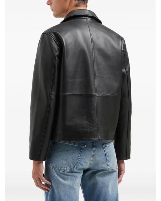 sunflower Black Leather Zip-Up Jacket for men