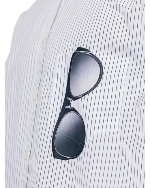 Moschino White Striped Graphic-Print Shirt for men