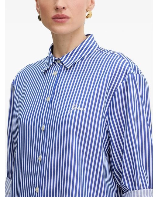 Guess Blue Striped Logo-Embroidered Shirt