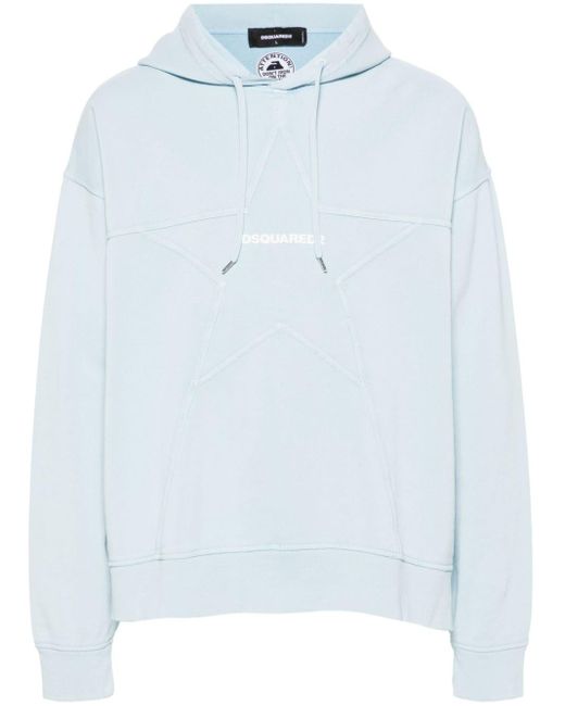 DSquared² Blue Star-detail Cotton Hoodie for men