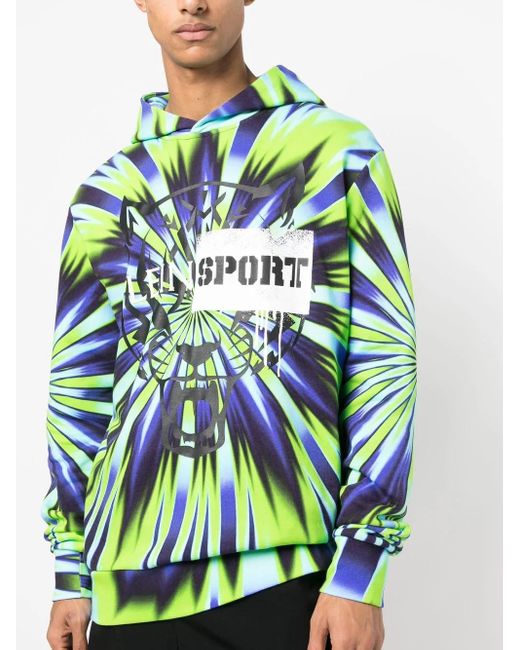 Philipp Plein Green Tie Dye-Print Pullover Hoodie for men