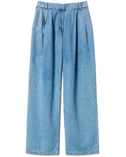 Twinset Blue Pleat-Detail Wide-Leg Jeans