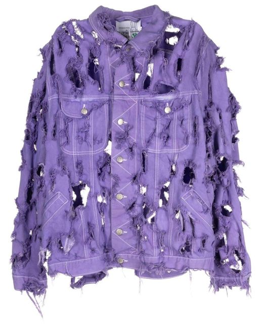 Natasha Zinko Purple Ripped Buttoned Denim Jacket