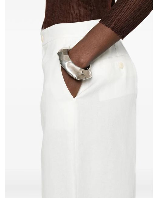 Twinset White Linen Blend Wide Leg Trousers