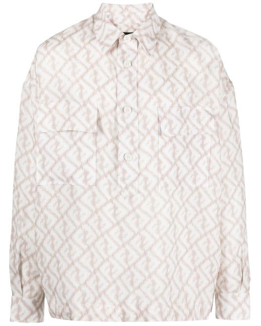Fendi White Monogram-print Linen Shirt for men