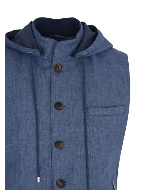 Gran Sasso Blue Hooded Button-Up Jacket for men