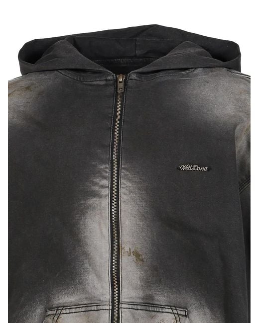 we11done Gray Dirty-Wash Zip-Up Hoodie for men