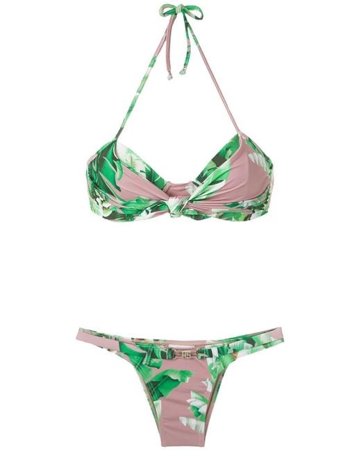 Amir Slama Green Floral Print Bikini Set