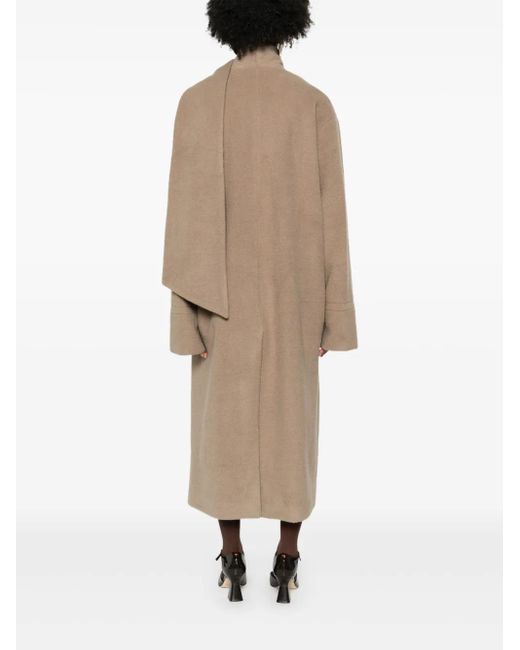 ELEH Natural Attached-Scarf Buttoned Coat