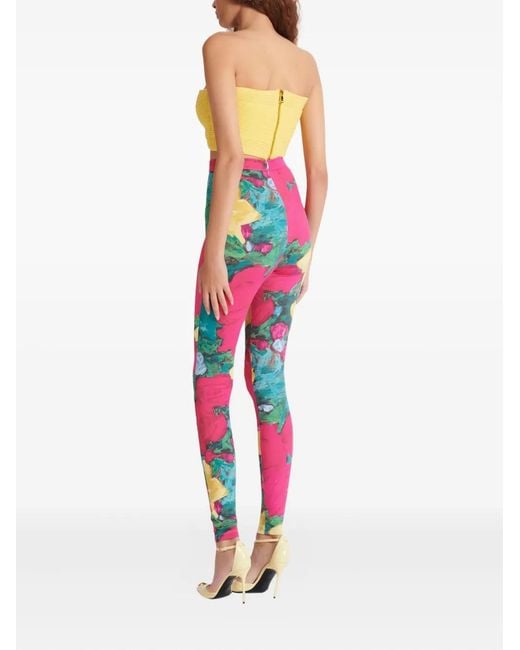 Balmain Broeken ,Veelkleurig ,Jersey Legging Met Rozenprint in het Pink