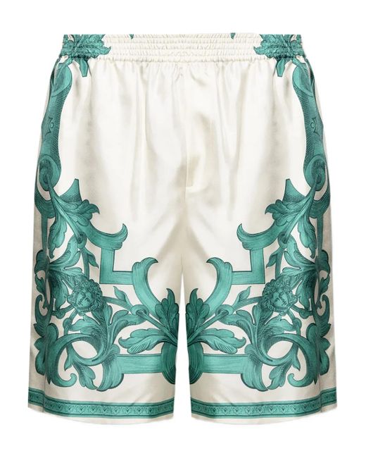 メンズ Versace Baroque Print Silk Shorts Green