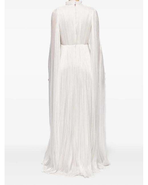 Ana Radu White Pleated Cape Gown