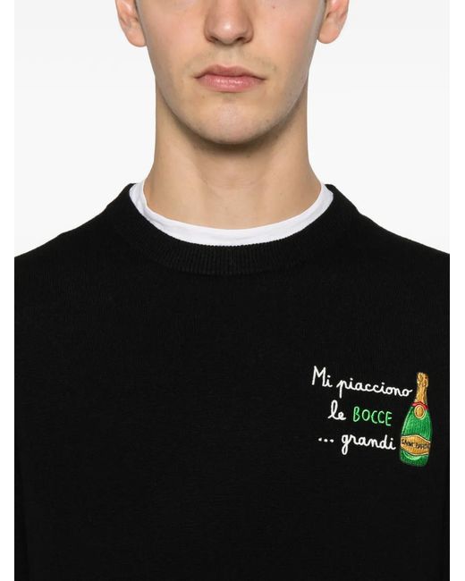 Mc2 Saint Barth Black Heron Embroidered Crew-Neck Sweater for men
