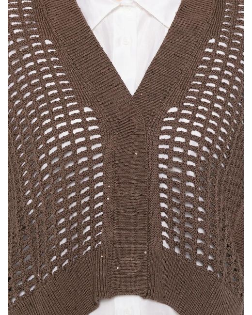 Peserico Brown Open-Knit Cardigan